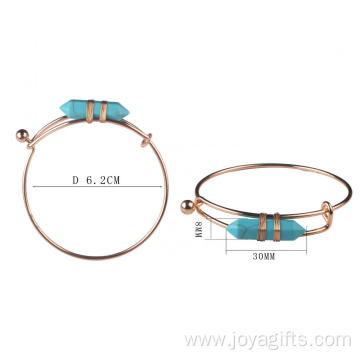 Gold Plated Turquoise Hexagonal Prism Cuff Bracelet Bangle